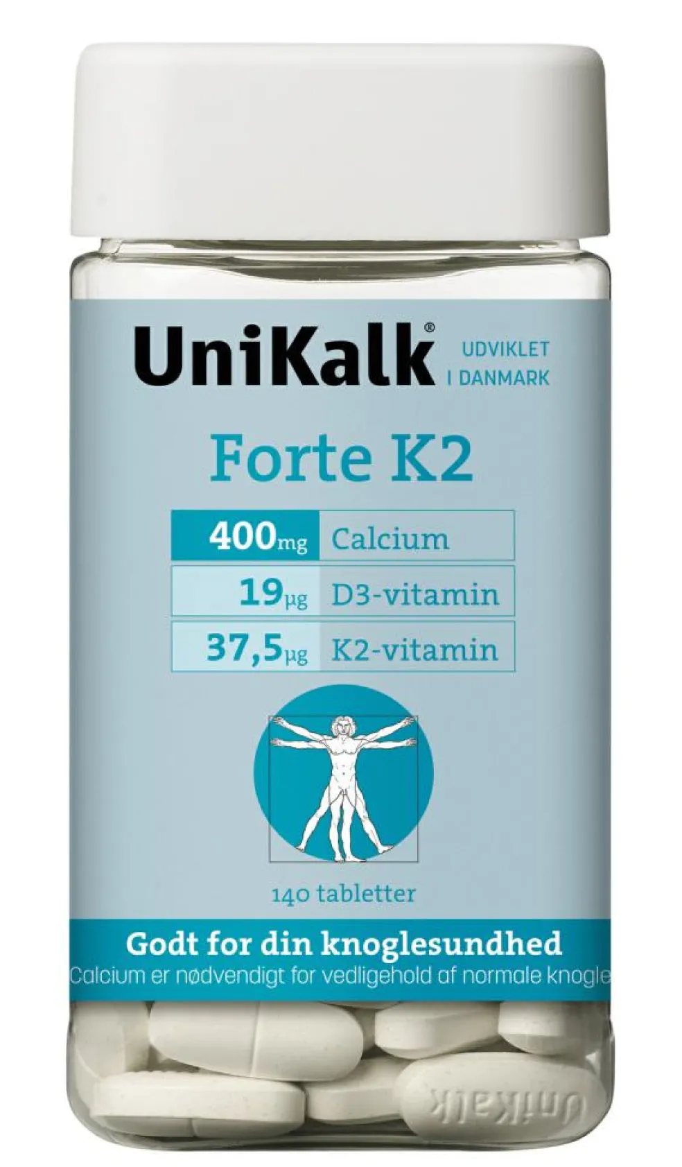 Forte K2 - Kalk 400 mg, K2 37,5 µg og D-vitamin 19 µg