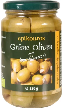 Oliven Grønne m. hvidløg (græsk) Ø